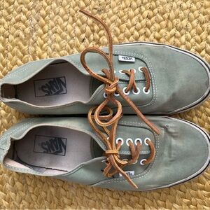 Vans RARE Men's Authentic Low-Top Sneakers in Sage Olive Green leather laces